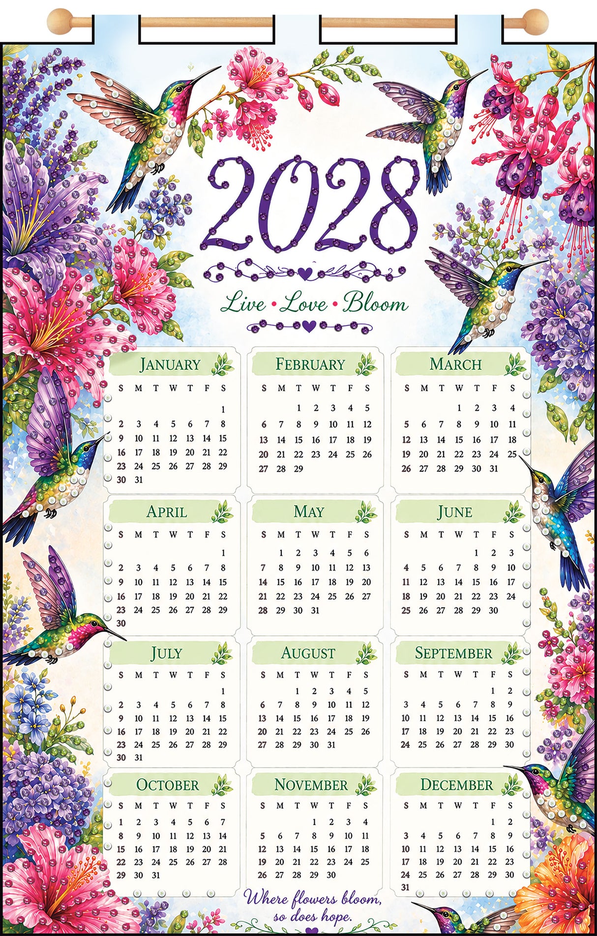Hummingbirds 2028 Sequin Felt Calendar