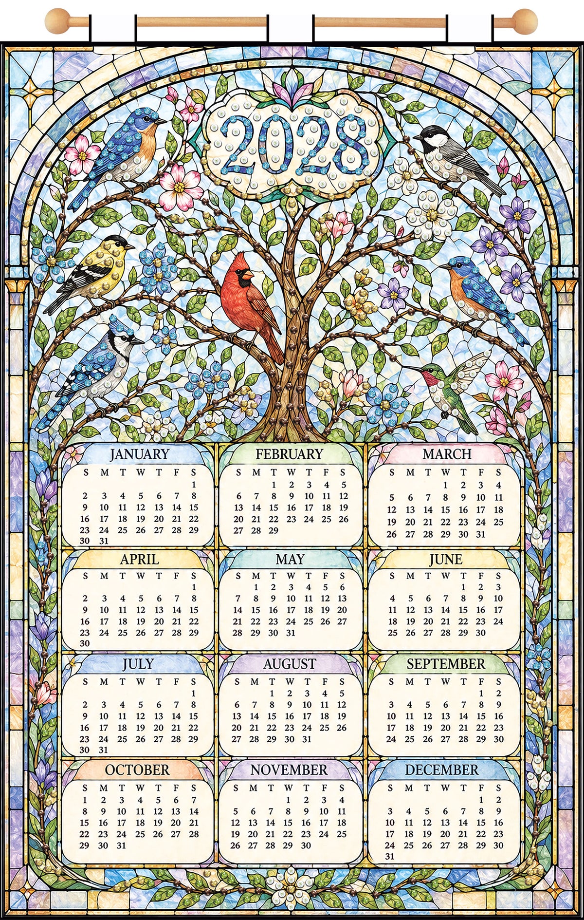 Stained Glass Bird 2028 Felt Sequin Calendar