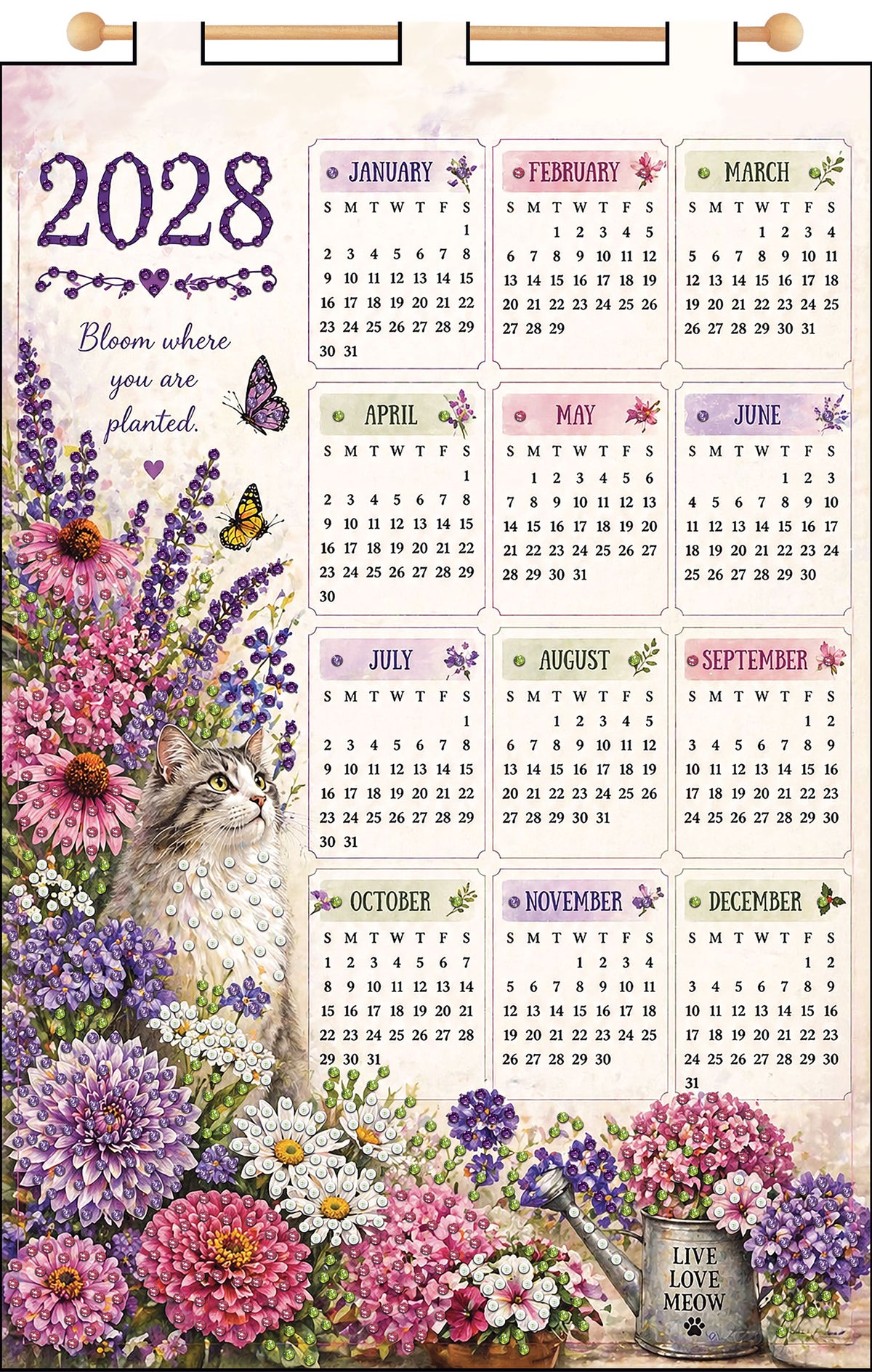 Purple Floral 2028 Felt Sequin Calendar