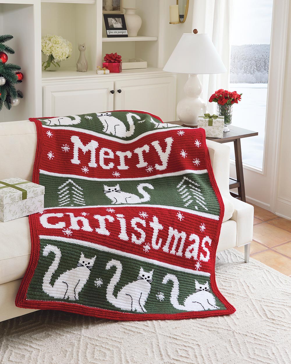 Meowy Christmas Crochet Blanket