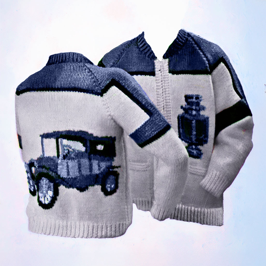 Men's or Ladies' Antique Auto Cardigan Pattern