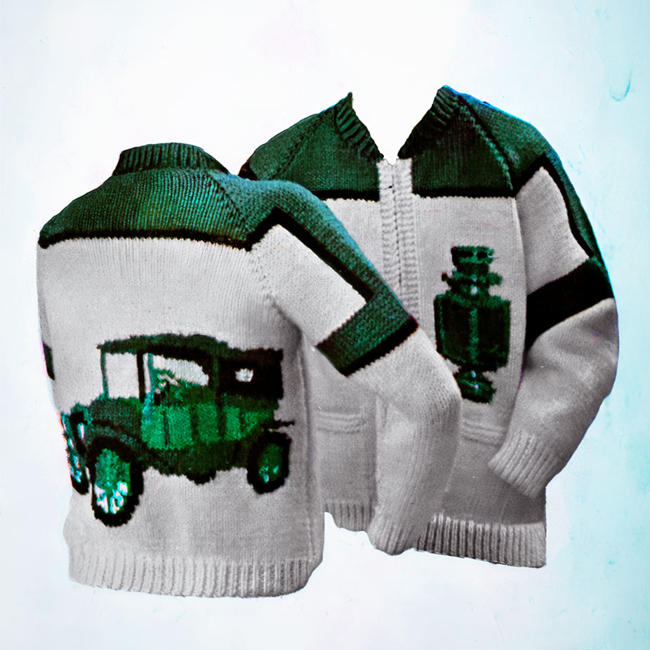 Men's or Ladies' Antique Auto Cardigan Pattern