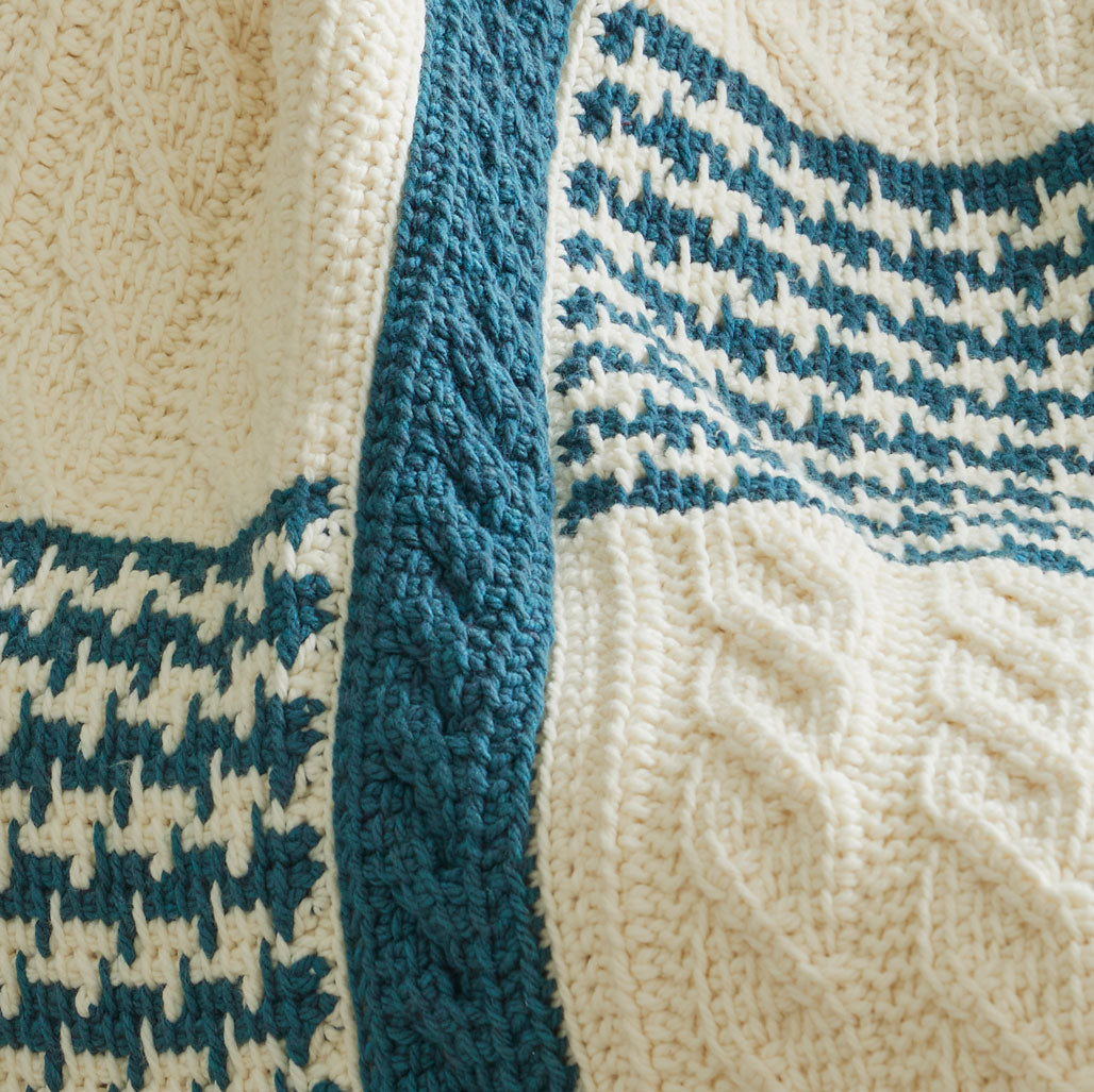 Tunisian Houndstooth & Cables Blanket
