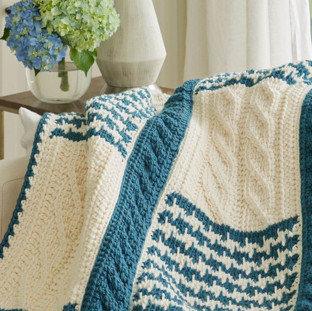 Tunisian Houndstooth & Cables Blanket