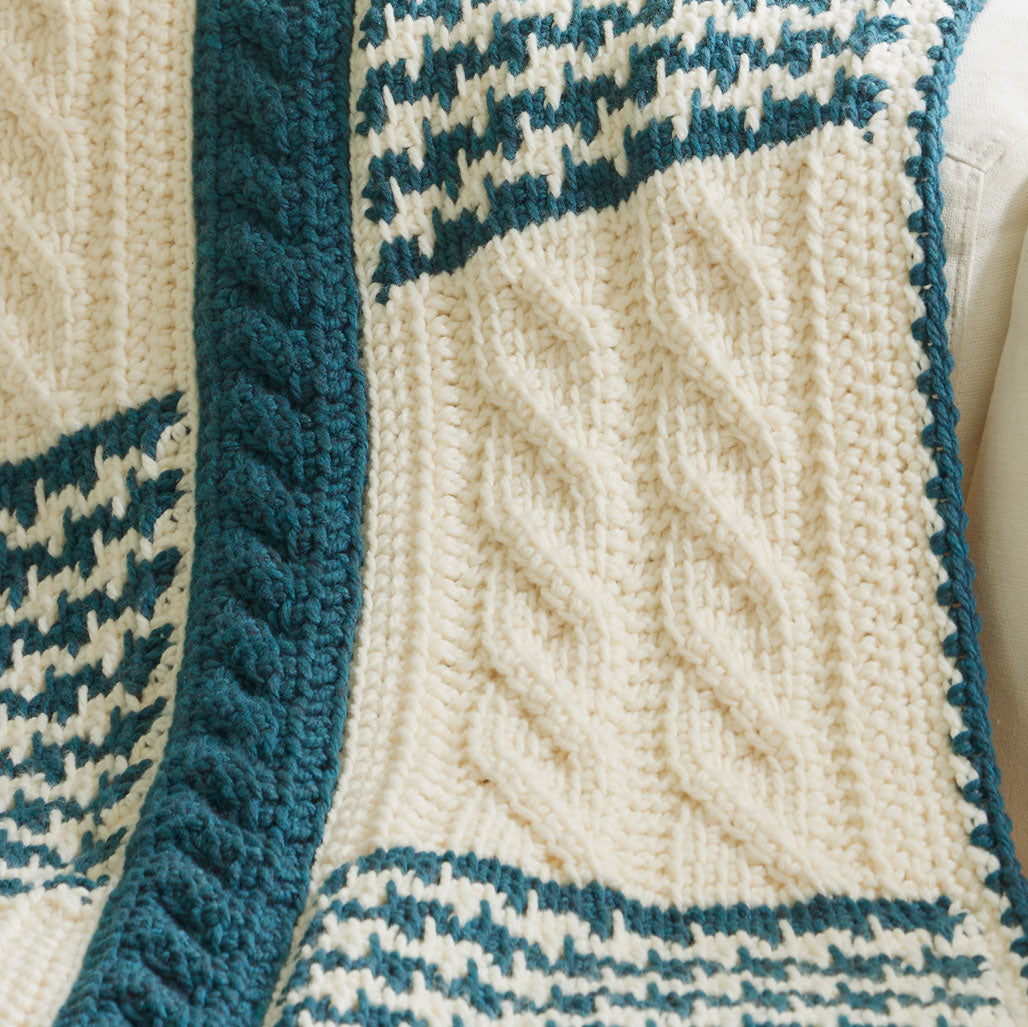 Tunisian Houndstooth & Cables Blanket