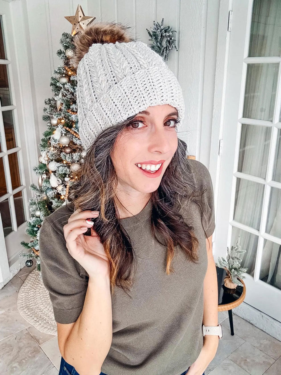 Snowy Wheat Puff Beanie