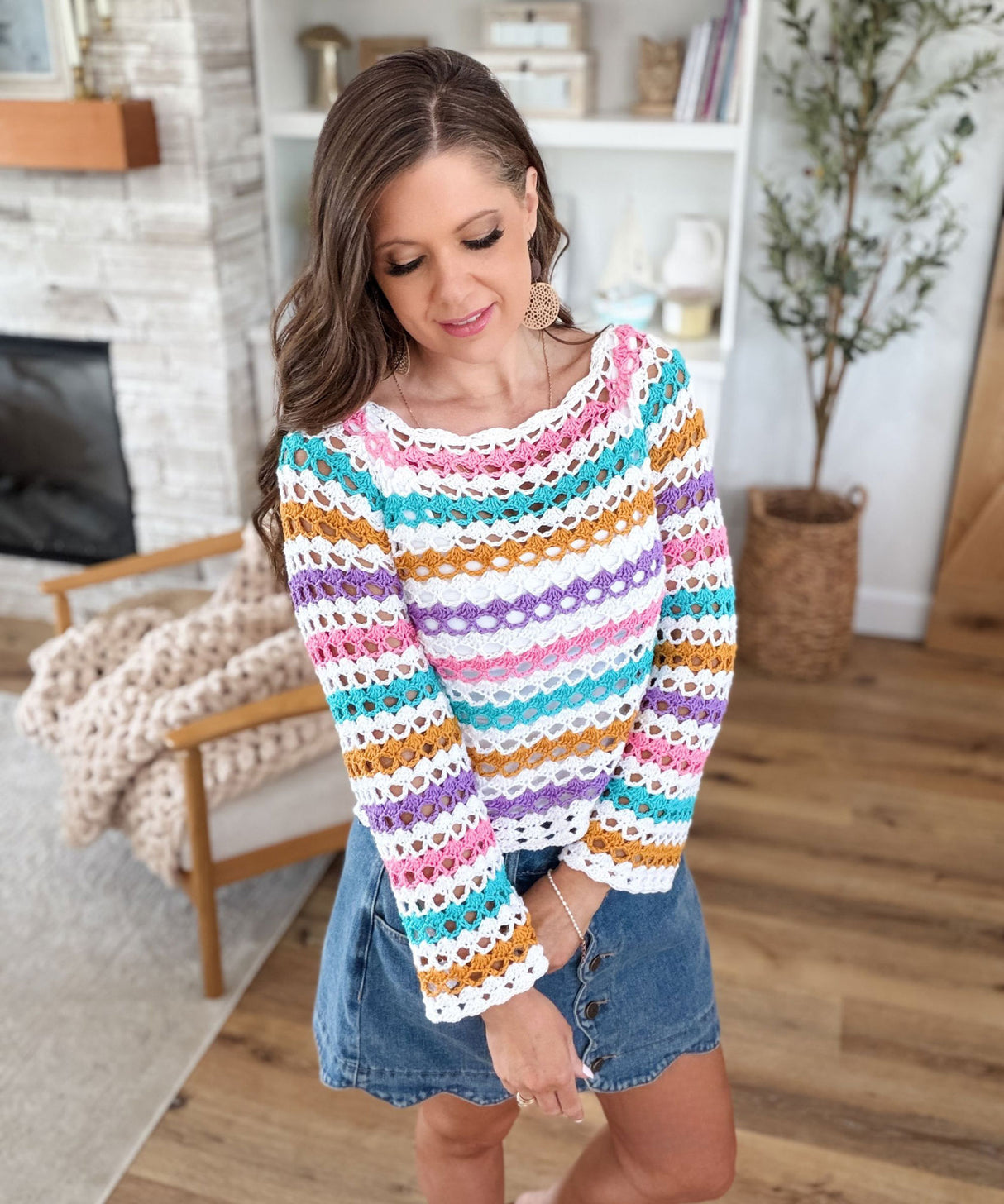 Serena Shell Stitch Striped Top