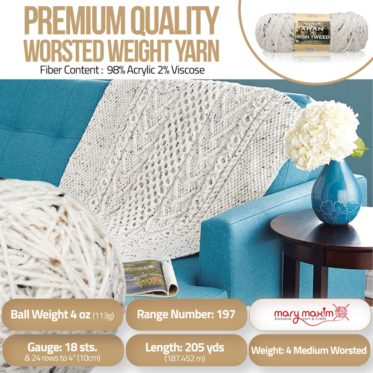 Mary Maxim Aran Irish Tweed Yarn