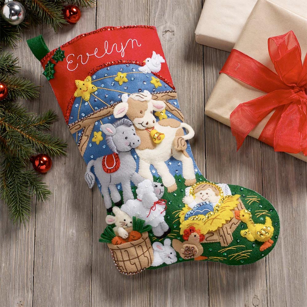 Christmas Nativity Felt Stocking Kit Mary Maxim, Bucilla Felt