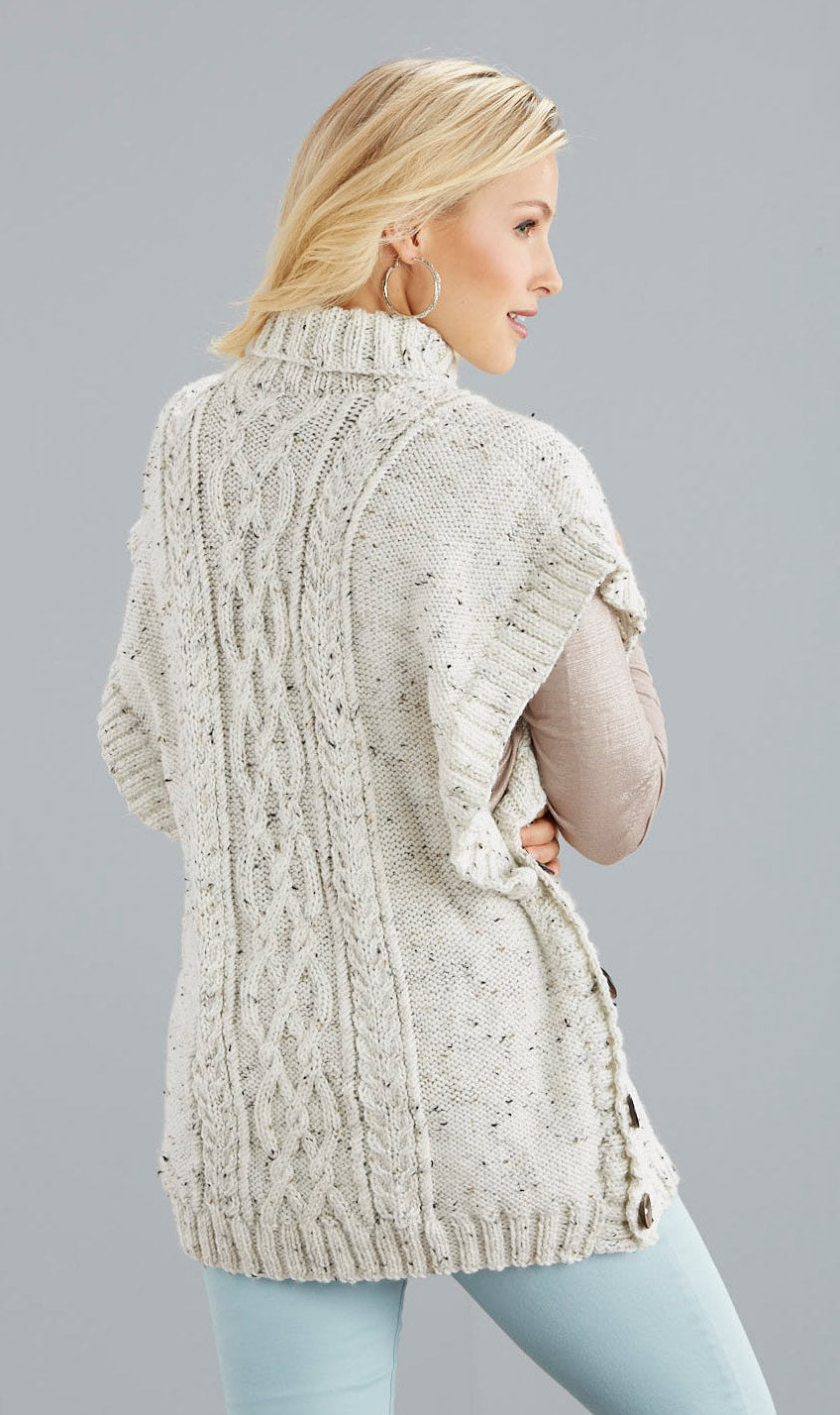 Buttoned Cabled Poncho