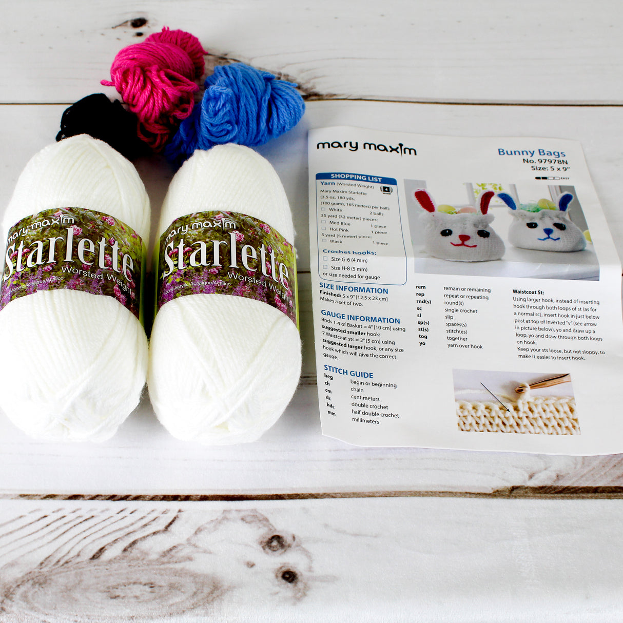 Mary Maxim Starlette yarn with Bunny Bags Pattern