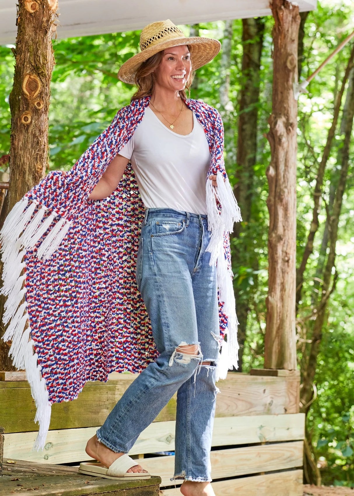 Patrón de tiro de crochet con flecos americanos gratis