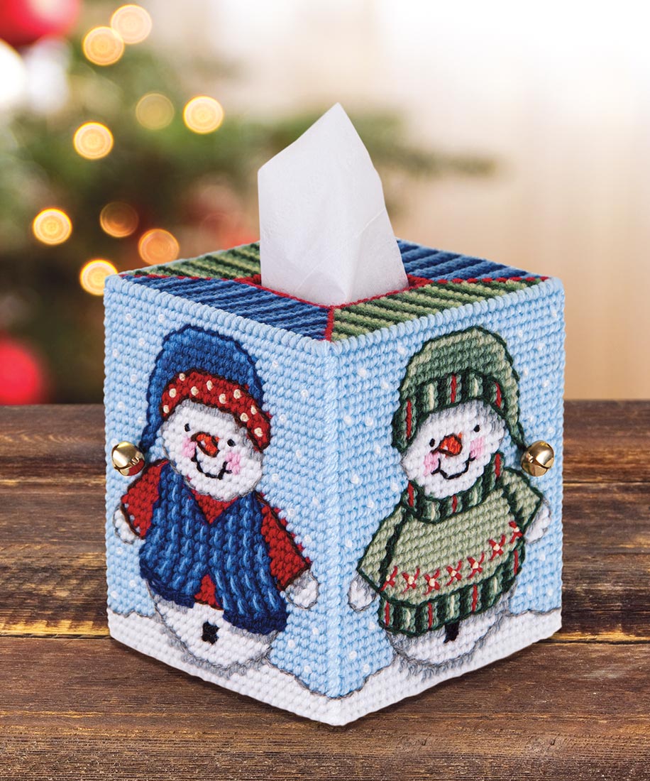 Old Time Snowman Tissue Box Cover Plastic Canvas Kit  Cubiertas de cajas  de pañuelos, Cajas de pañuelos, Lona de plástico