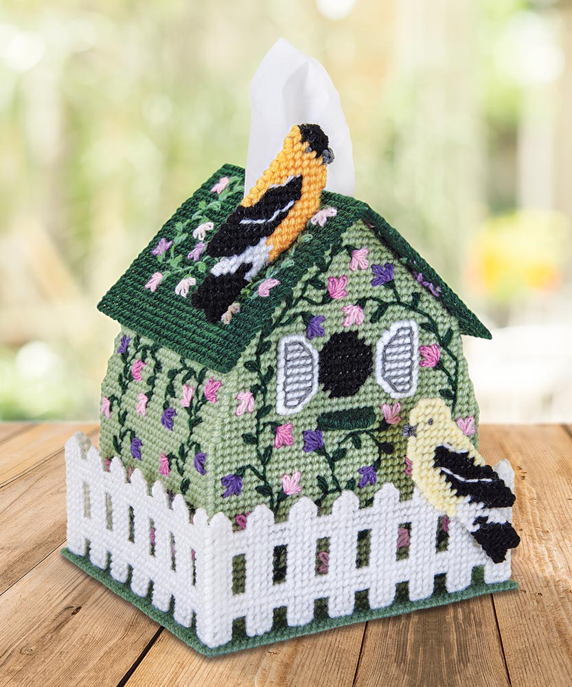 Spring Birdhouse Plastic Canvas Tissue Box Cover