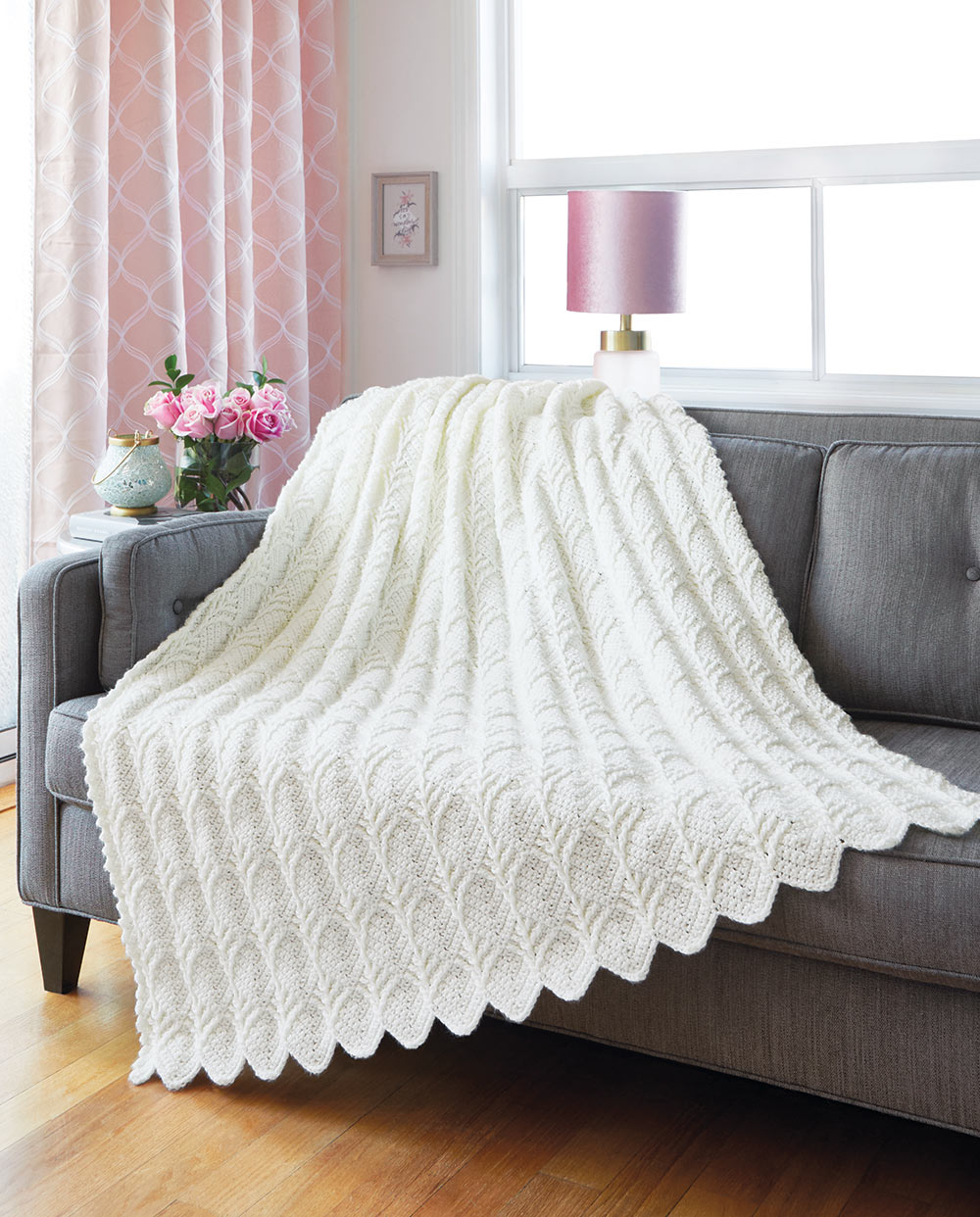 Crochet Aran Feathers Throw with premium worsted weight yarn