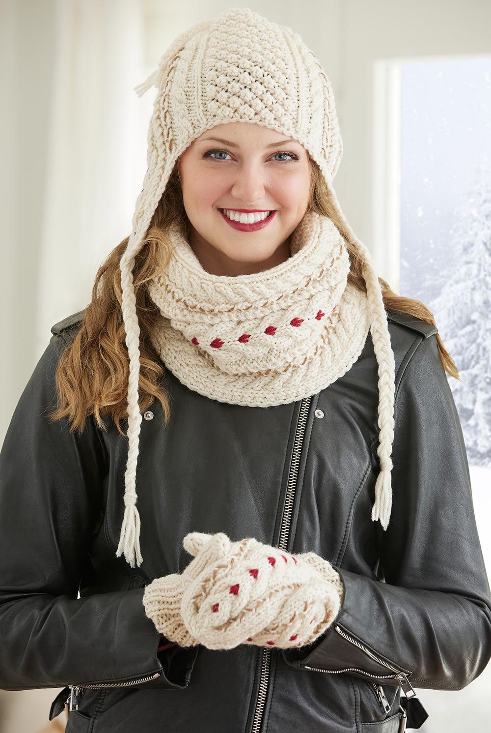 Cable Cozy Hat, Cowl  Mittens Set – Mary Maxim