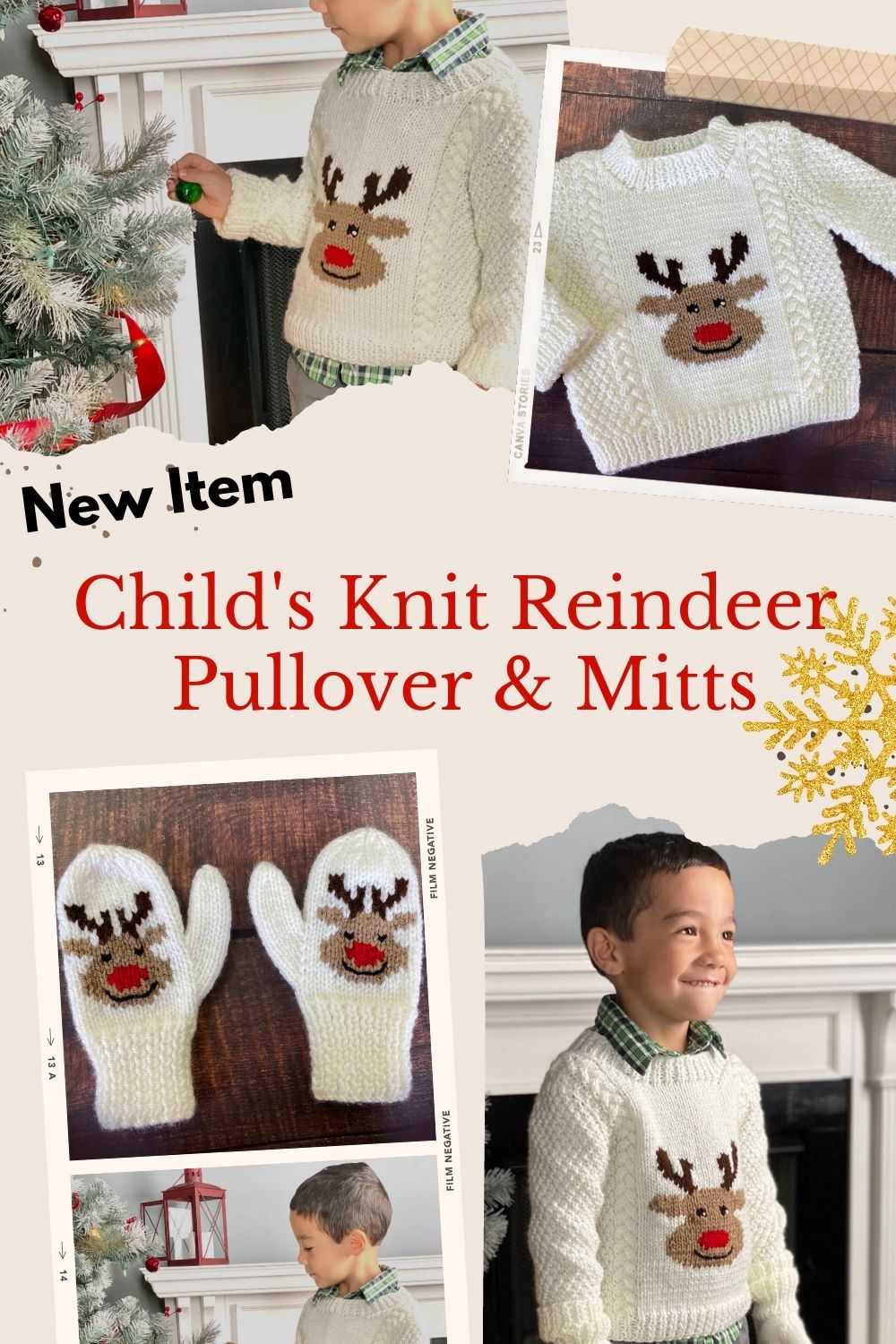 Reindeer Pullover and Mitts | Knit Childs Christmas Sweater Kit