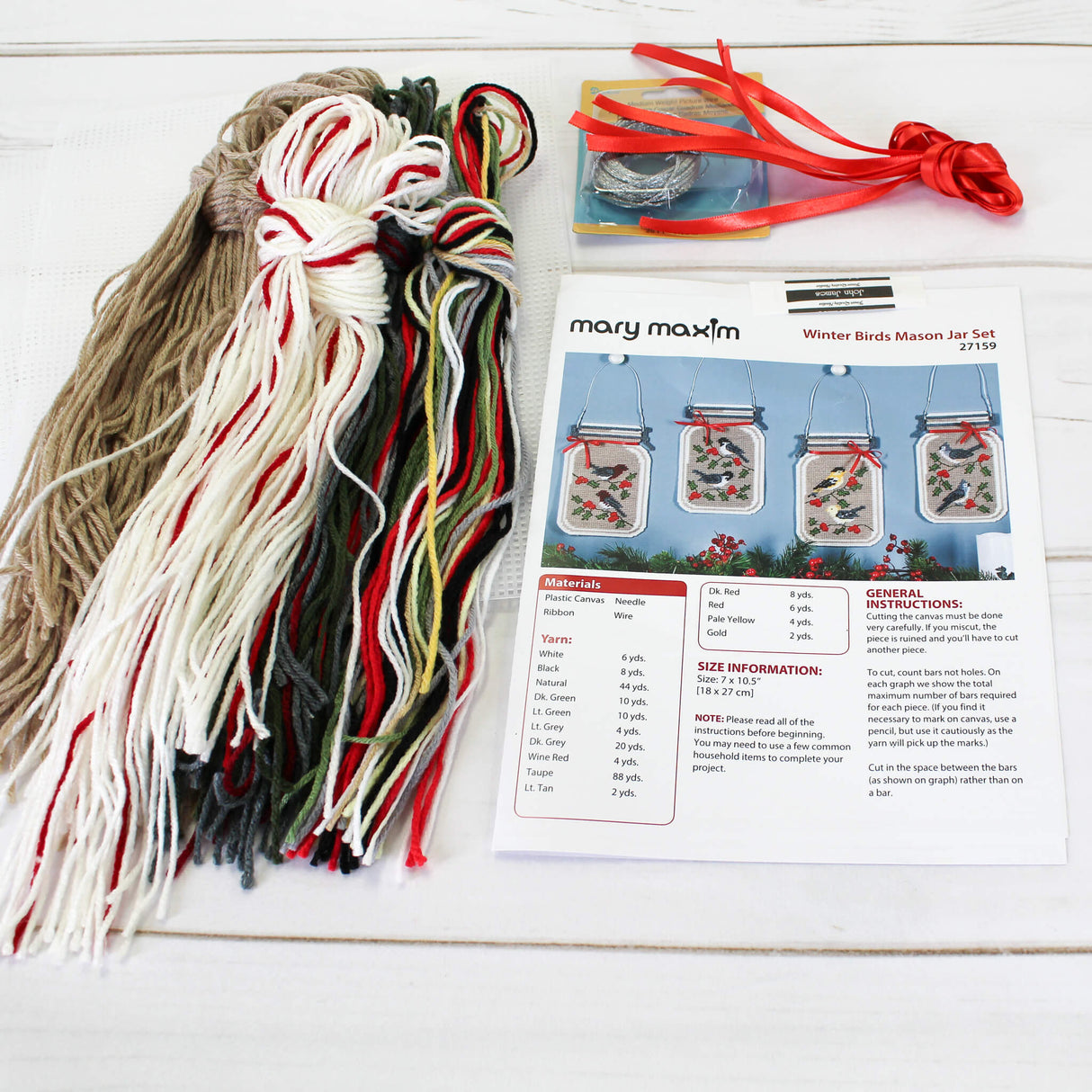 Winter Birds Plastic Canvas home decor wall hanging 4 mason jars featuring Christmas Songbirds on a Taupe background.