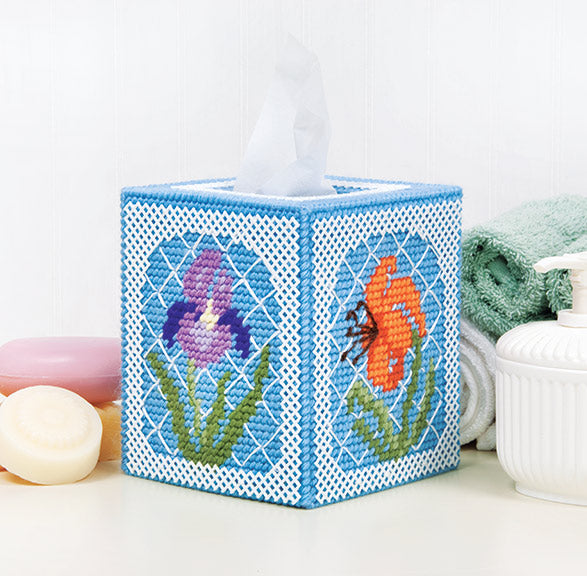 Floral Trellis Plastic Canvas Tissue Box Cover