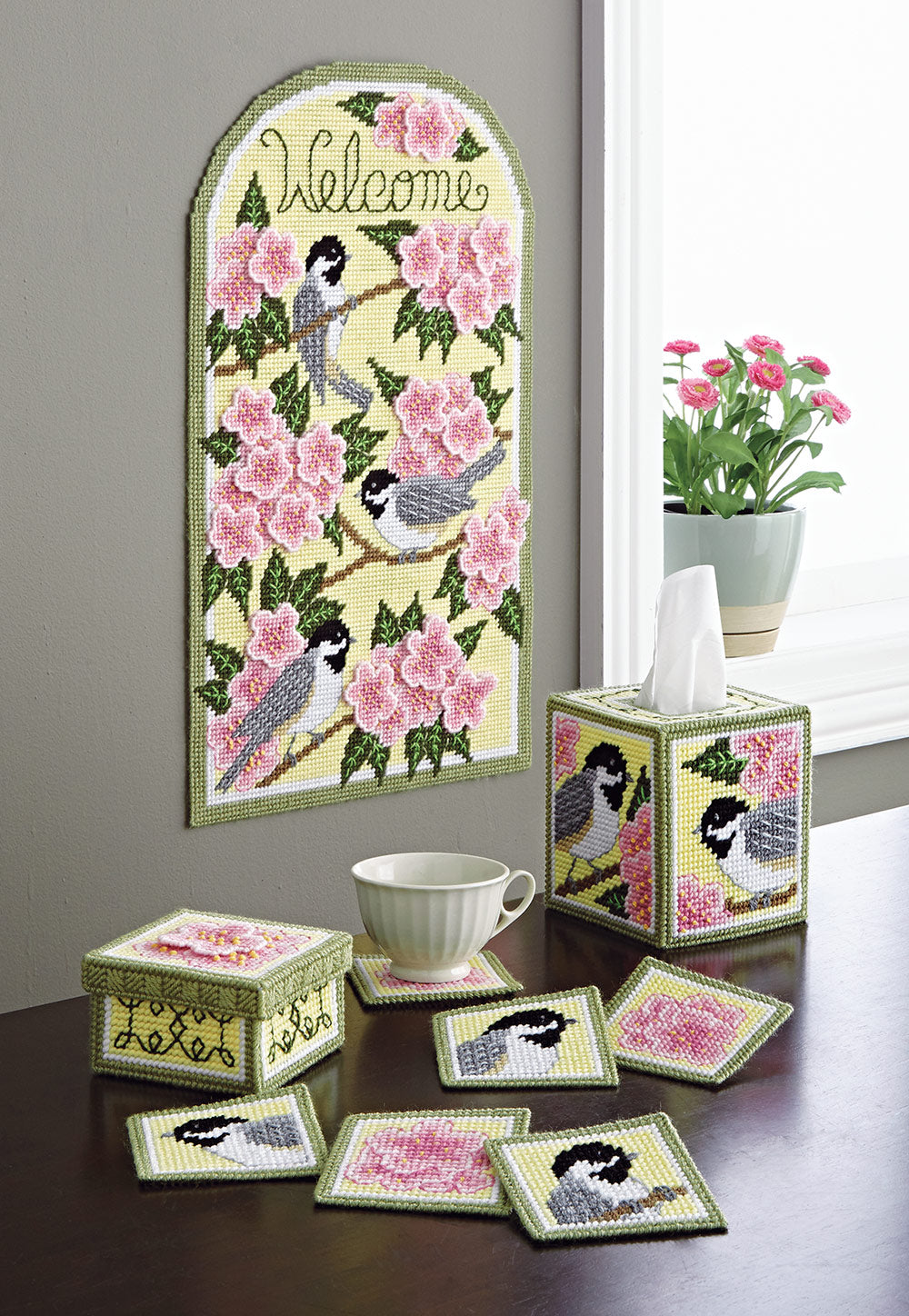 Conjunto de lienzos de plástico Chickadee y Apple Blossom