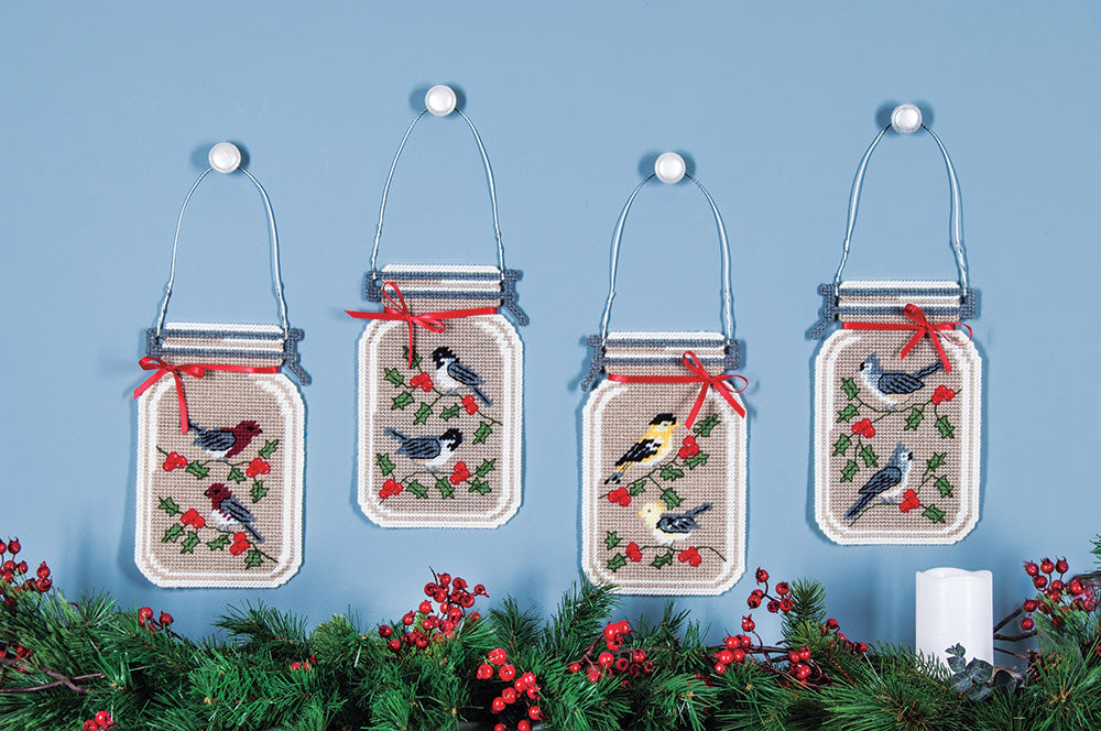 Winter Birds Mason Jar Set Plastic Canvas Kit