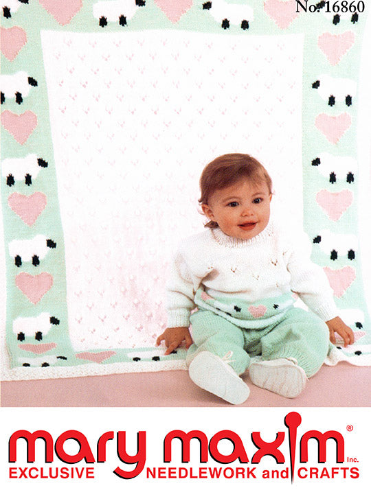 Patrón afgano bebé de corazones y ovejas