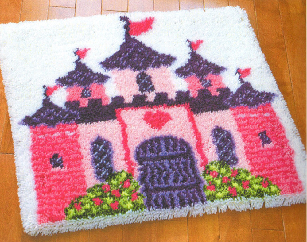 Pink Castle Latch Hook Cushion Cover Kits for Adults Blank 