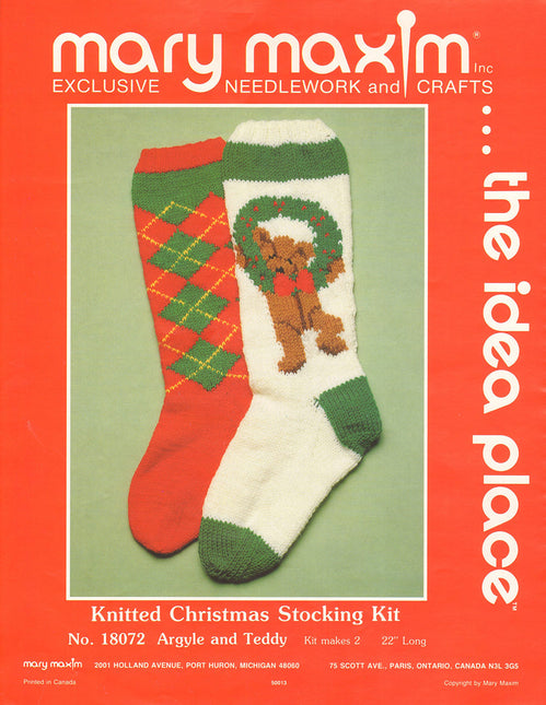 Knitted Christmas Stocking Pattern - Argyle & Teddy
