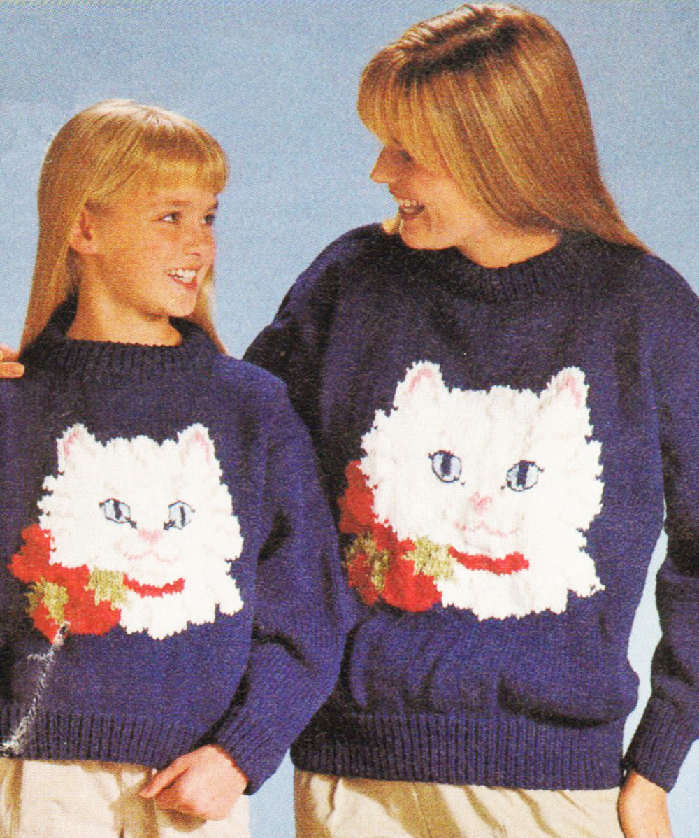 Christmas Kitten Pullover Pattern - Child Sizes (6-8, 10-12)