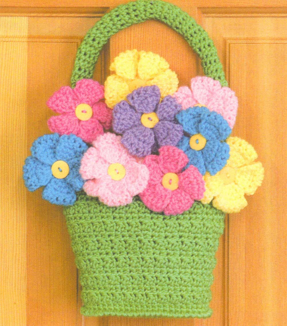 Floral Basket Door Hanger Pattern Crochet Pattern
