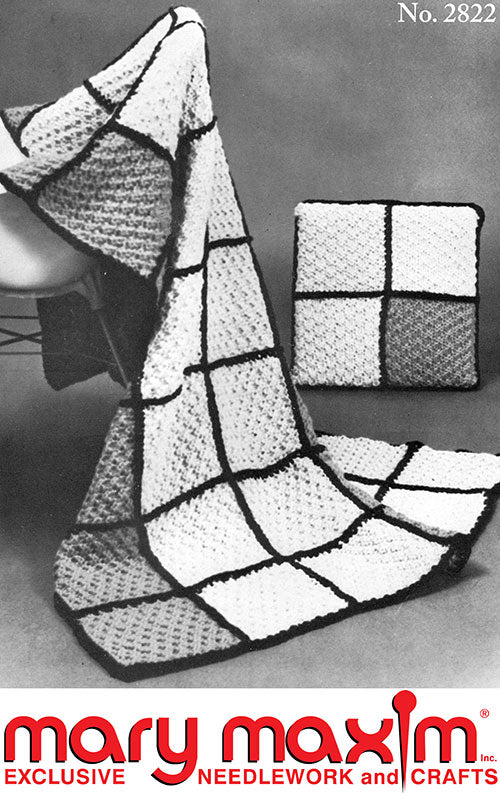 Jiffy Knitted Block Afghan and Pillow Pattern