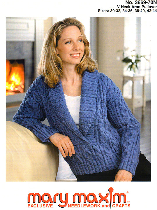 Modèle de pull Aran à col en V