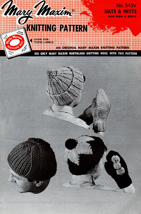 Hat and Mitts for Men and Boys Pattern
