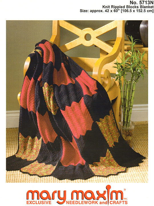 Knit Rippled Blocks Blanket Pattern