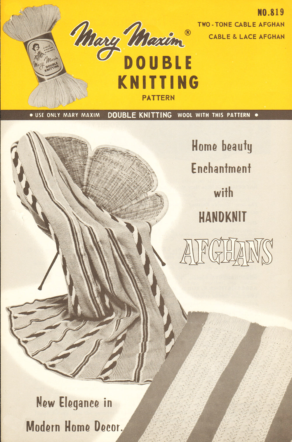 Câble bicolore et motif afghan de câble et de dentelle