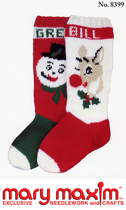 Snowman and Rudolph Stockings Pattern