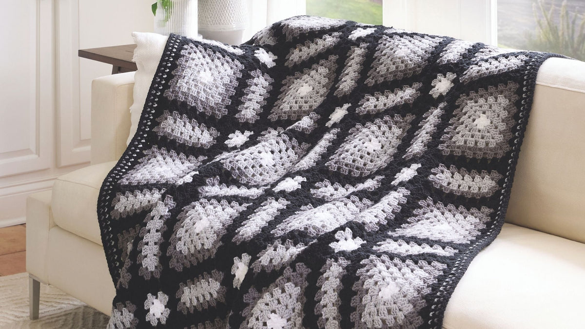 Black and white granny square blanket