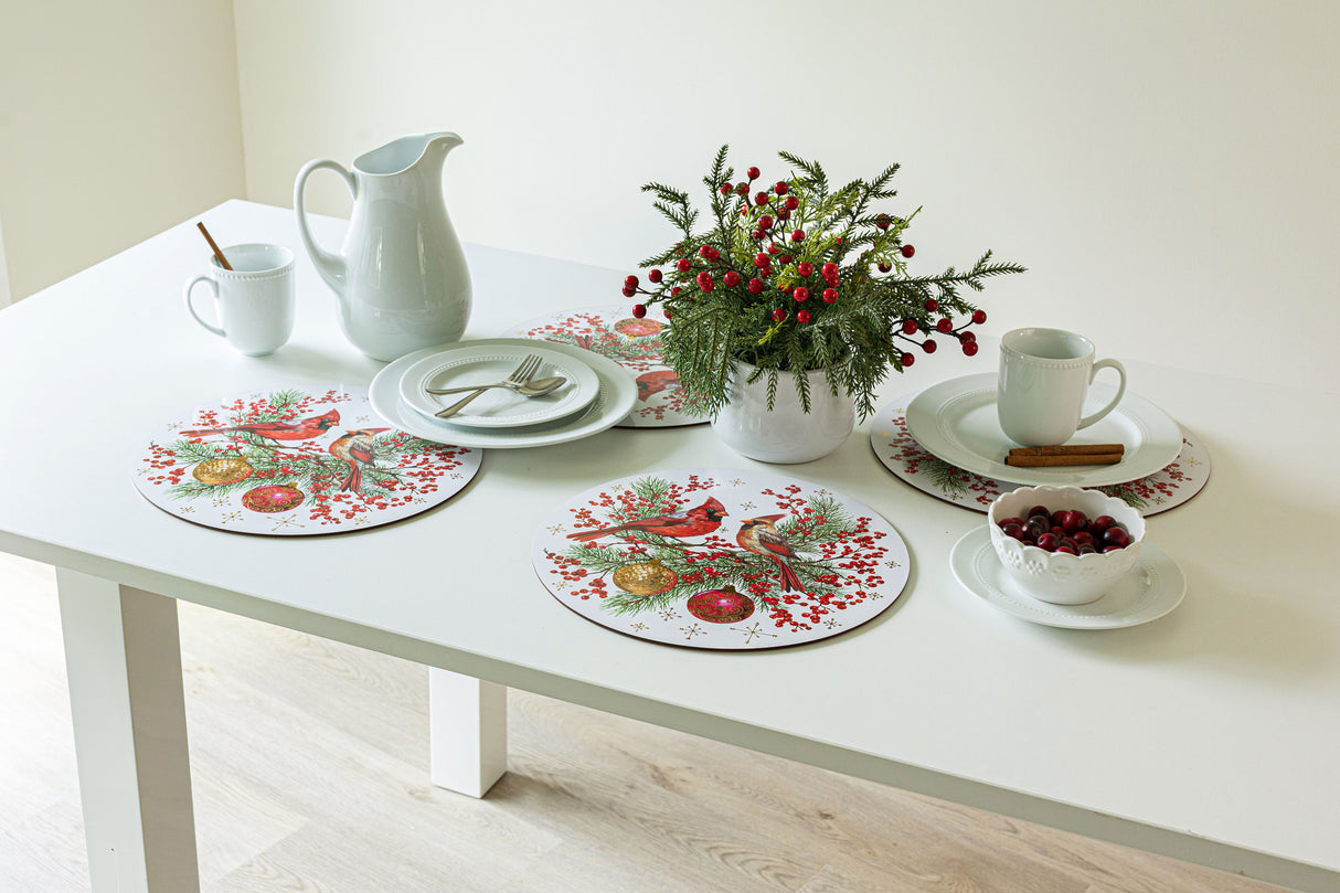 Festive Cardinals Cork Placemats