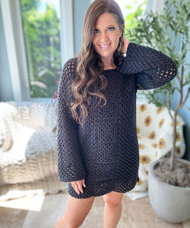 Retro Granny Crochet Dress, 4X-5X / Dark Charcoal
