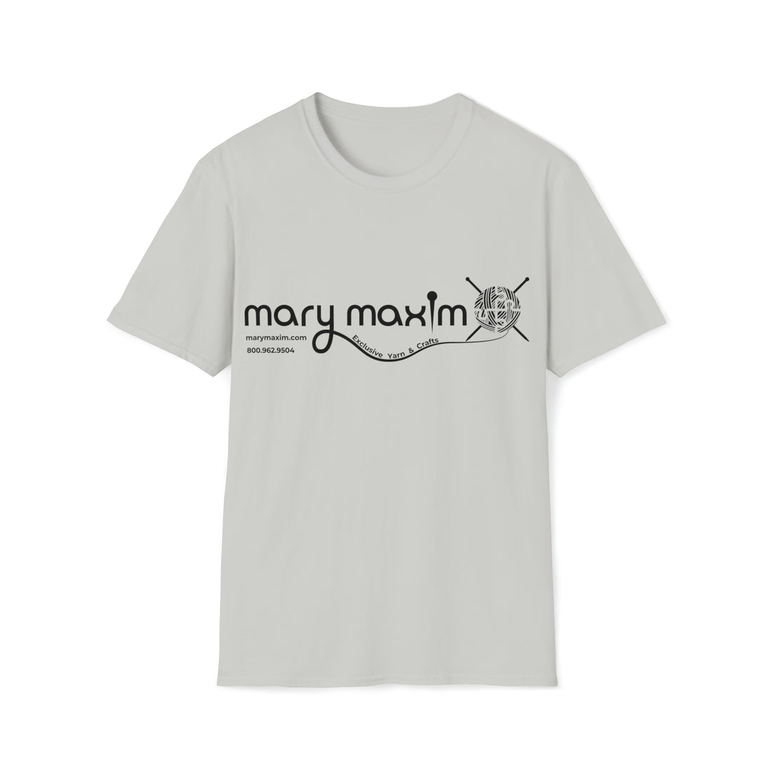 Mary Maxim Front Softstyle T-Shirt - White & Black Logo - Unisex