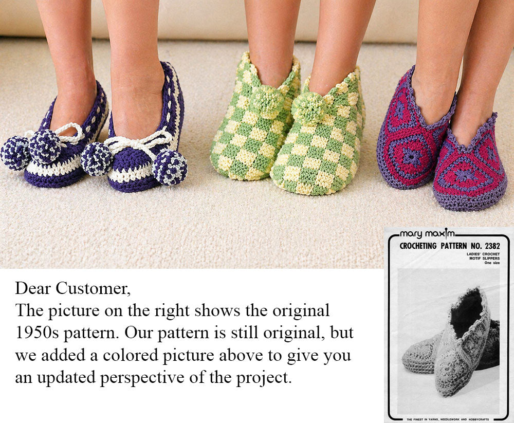 Ladies' Crochet Motif Slippers Pattern