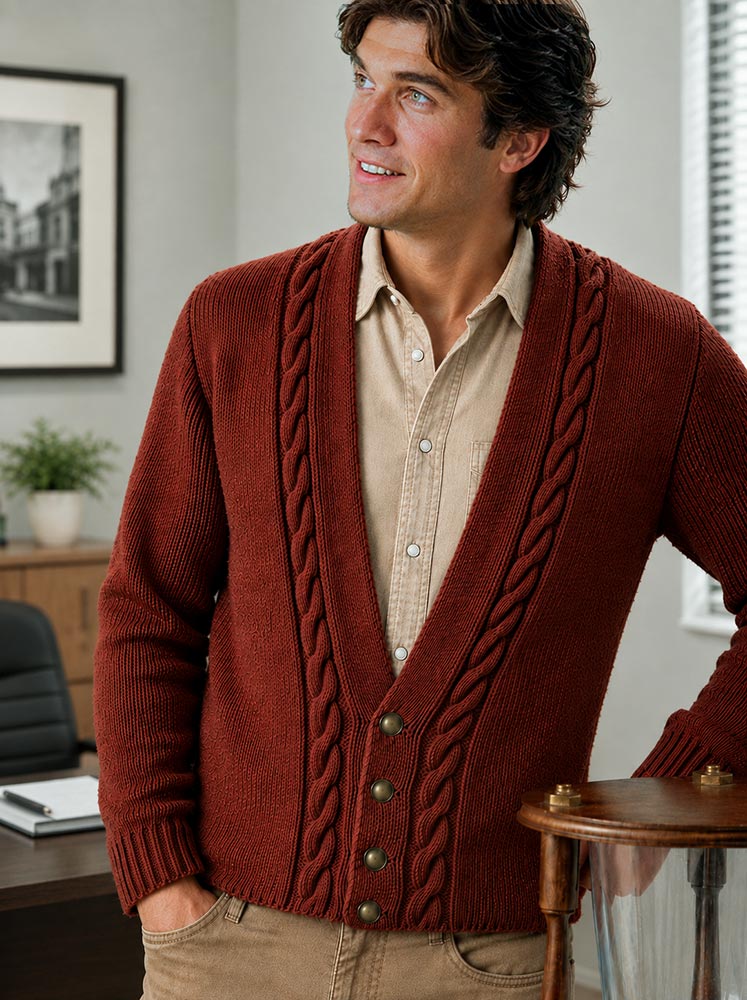 Patron de cardigan torsadé pour homme