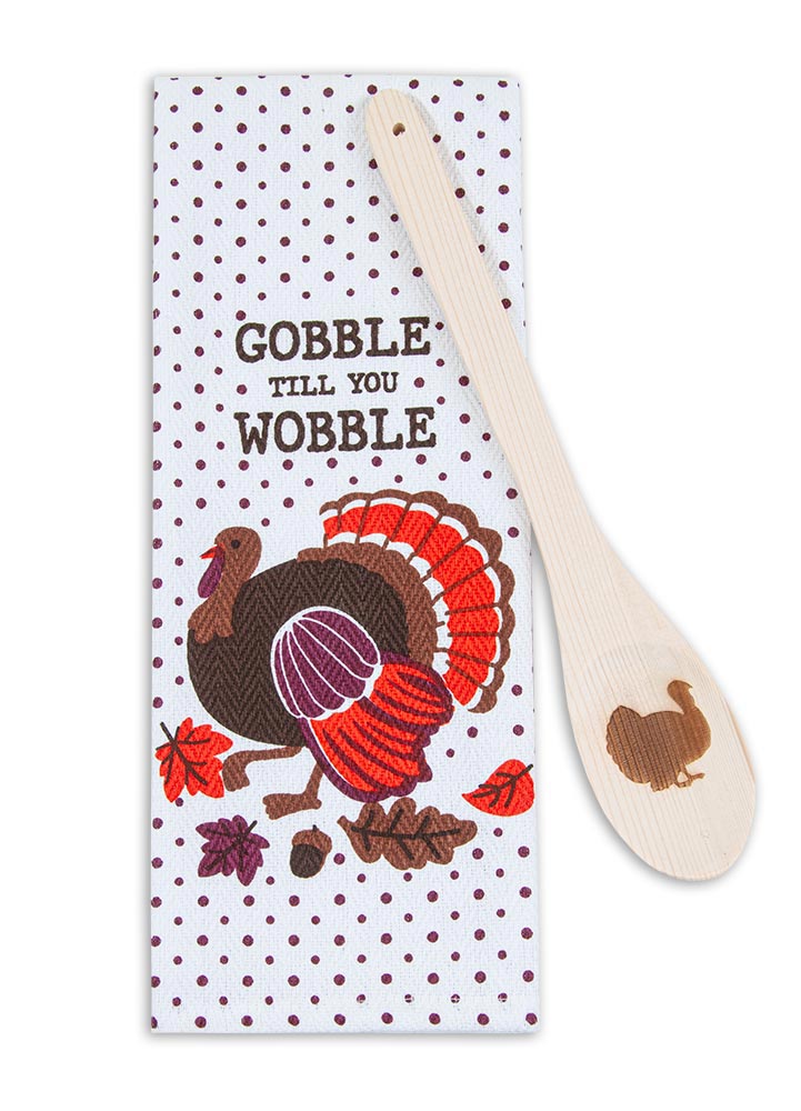 Gobble Till You Wobble Thanksgiving Tea Towel and Spoon Set