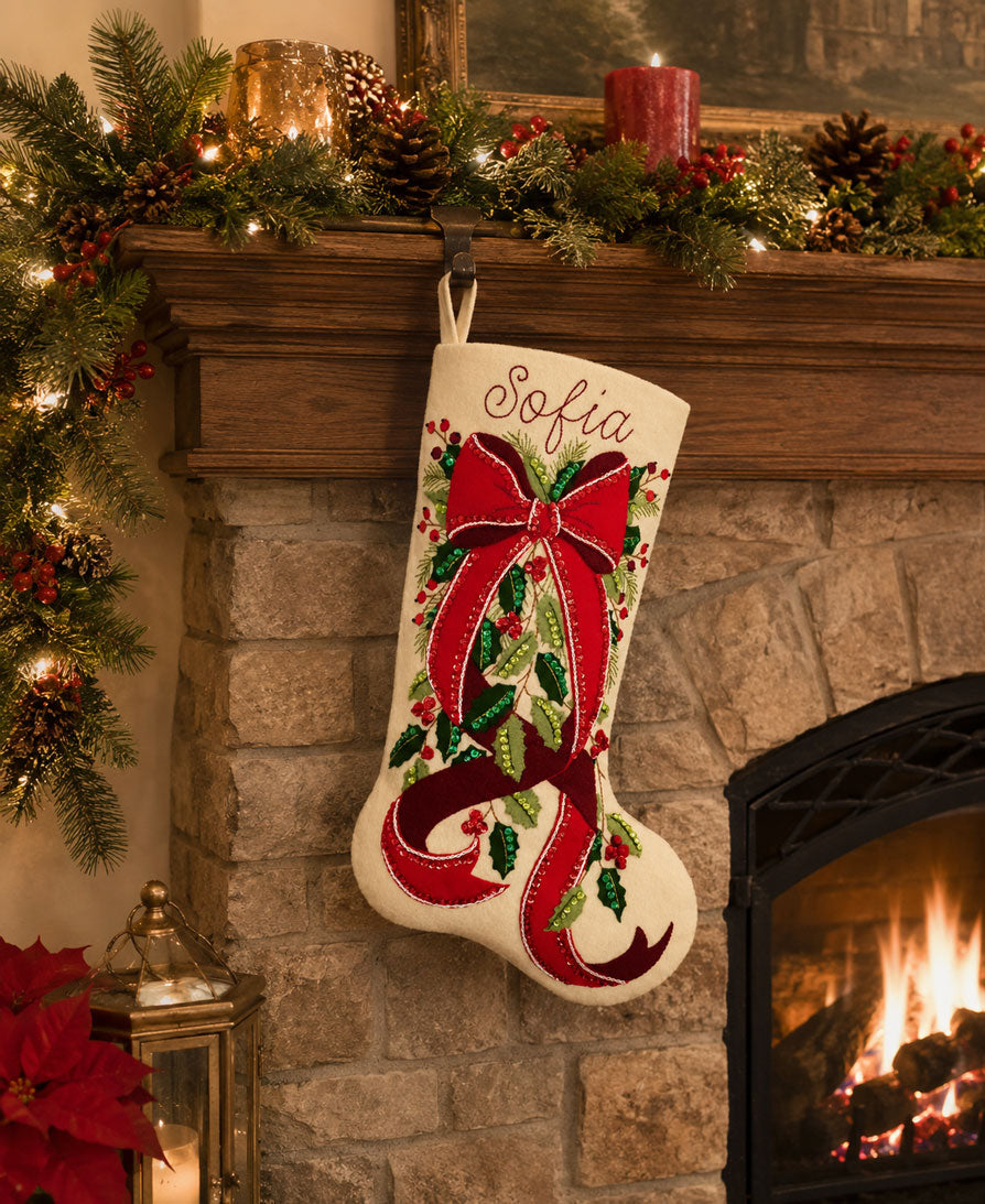 Evergreen Holiday Elegance Felt Stocking