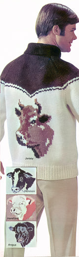 Men's or Ladies' Cow Cardigan Pattern