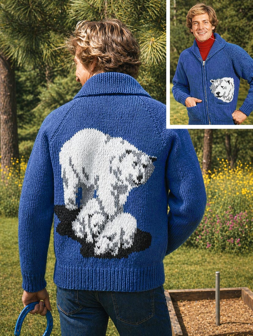 Men's or Ladies' Polar Bear Cardigan Pattern – Mary Maxim