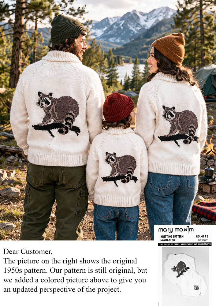 Men's or Ladies' Raccoon Cardigan Pattern