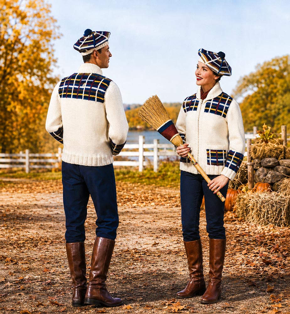 Highland Plaid Cardigan & Matching Tam - O - Shanter Pattern