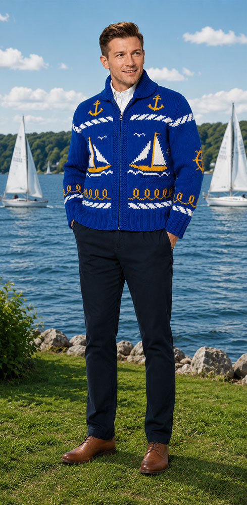 Men's Sailing Time Cardigan Pattern – Mary Maxim