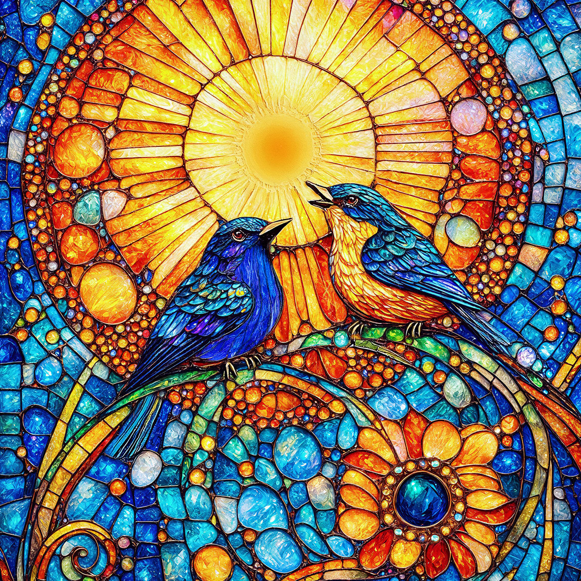 Bluebirds Stained Glass Jigsaw Puzzle